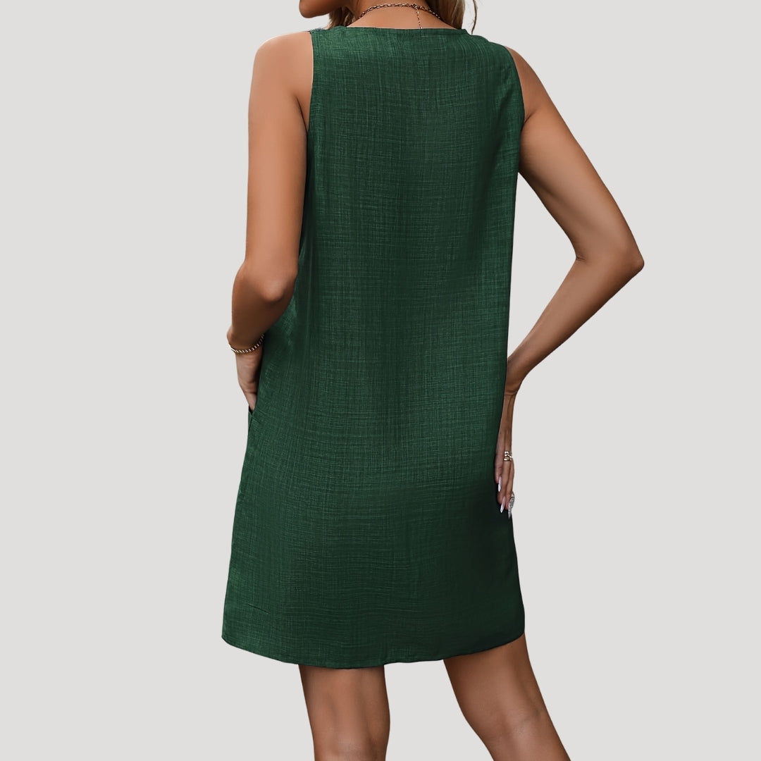 Women's sleeveless casual button-strap mini dress