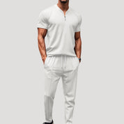 Men’s 2 piece zip polo loungewear set – summer short sleeve
