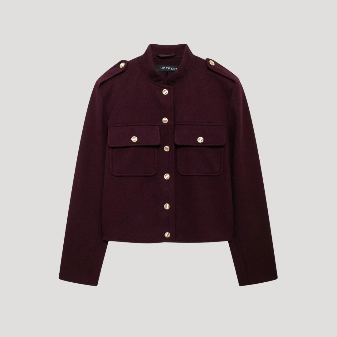 Wool-blend structured button-up jacket