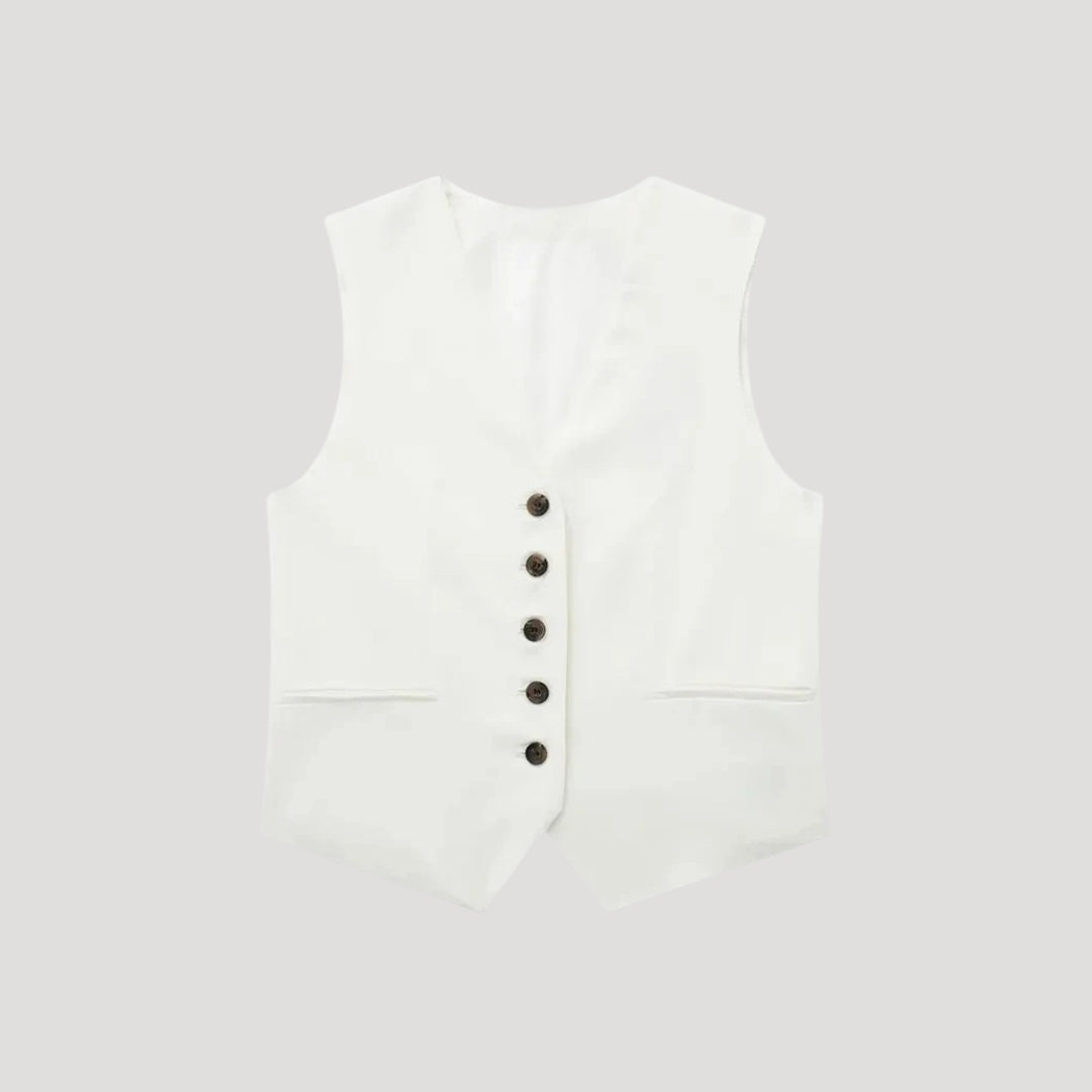 Women's linen co ord set – tailored shorts & sleeveless waistcoat
