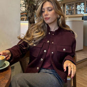 Wool-blend structured button-up jacket