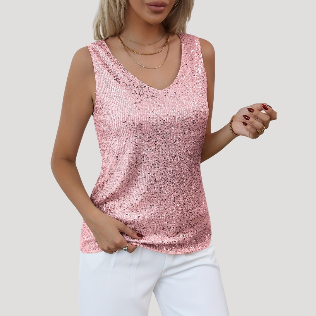 Sequin sleeveless v-neck party top