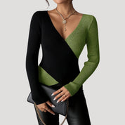 Color block ribbed wrap top