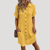 Button-down short-sleeve shirt dress