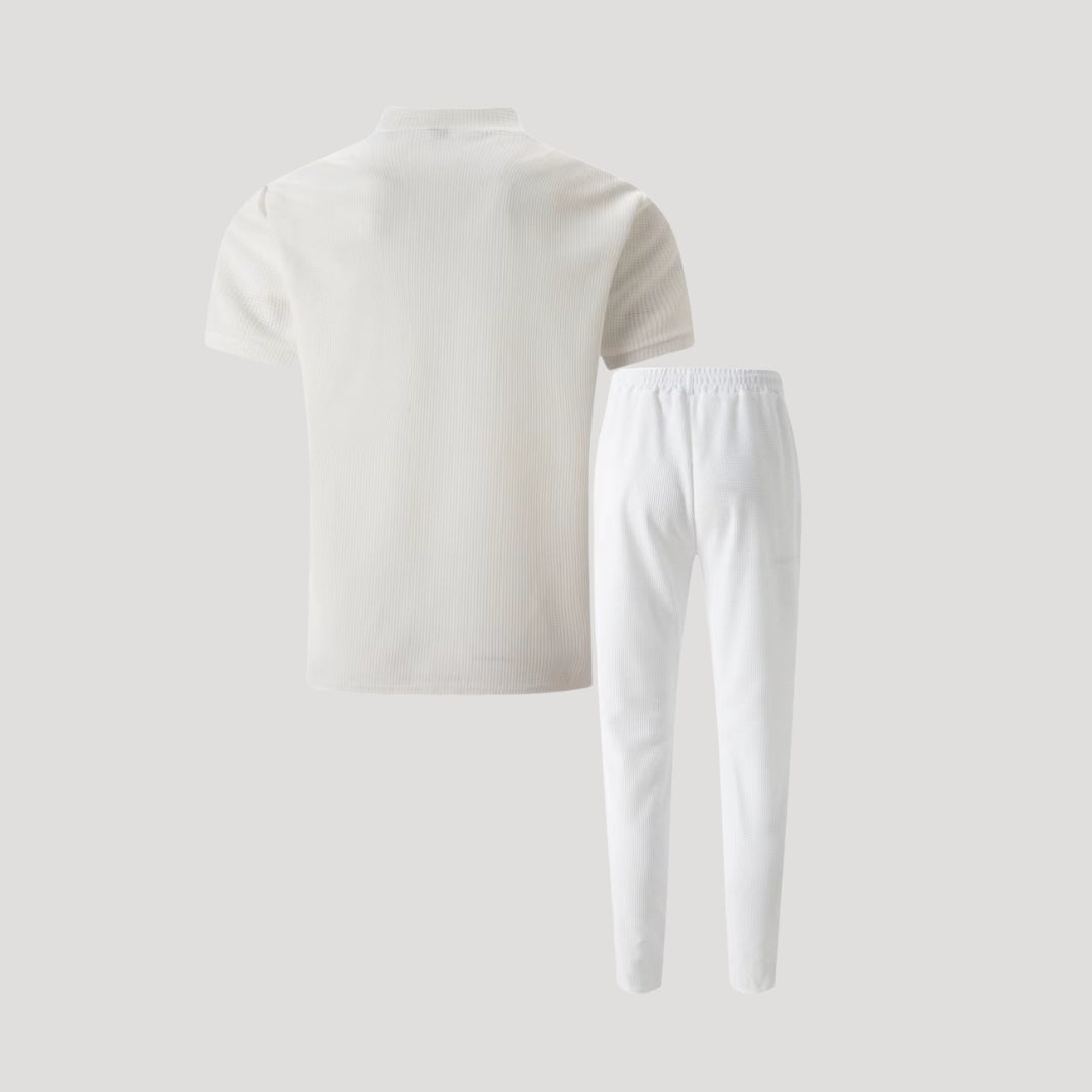 Men’s 2 piece zip polo loungewear set – summer short sleeve