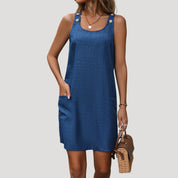 Women's sleeveless casual button-strap mini dress