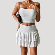 Smocked high-waist ruffle mini skirt