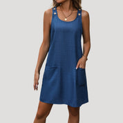 Women's sleeveless casual button-strap mini dress