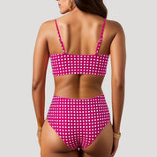 Gingham high-waisted bikini with ruched top