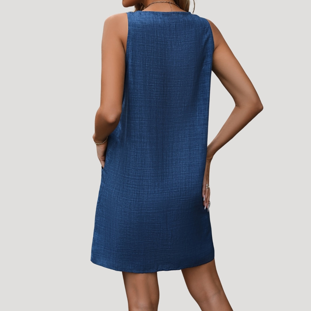 Women's sleeveless casual button-strap mini dress