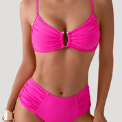 Ruched high-waist bikini with gold detail