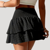 Smocked high-waist ruffle mini skirt