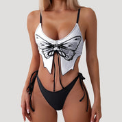 Butterfly print tie-up bikini set