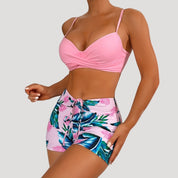 Tropical print swim shorts set with twist top