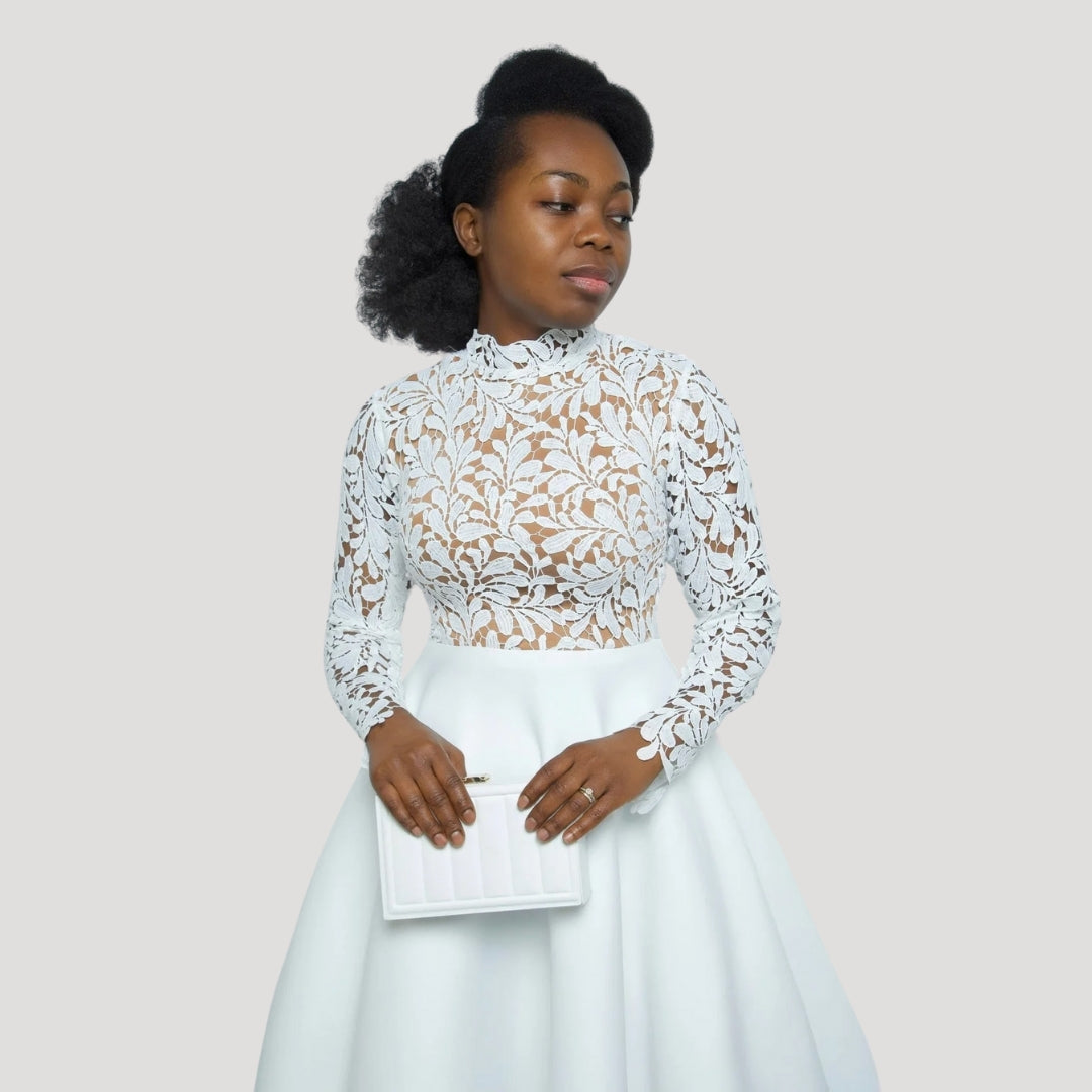 Women’s lace midi wedding guest dress