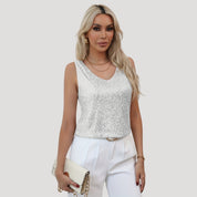 Sequin sleeveless v-neck party top