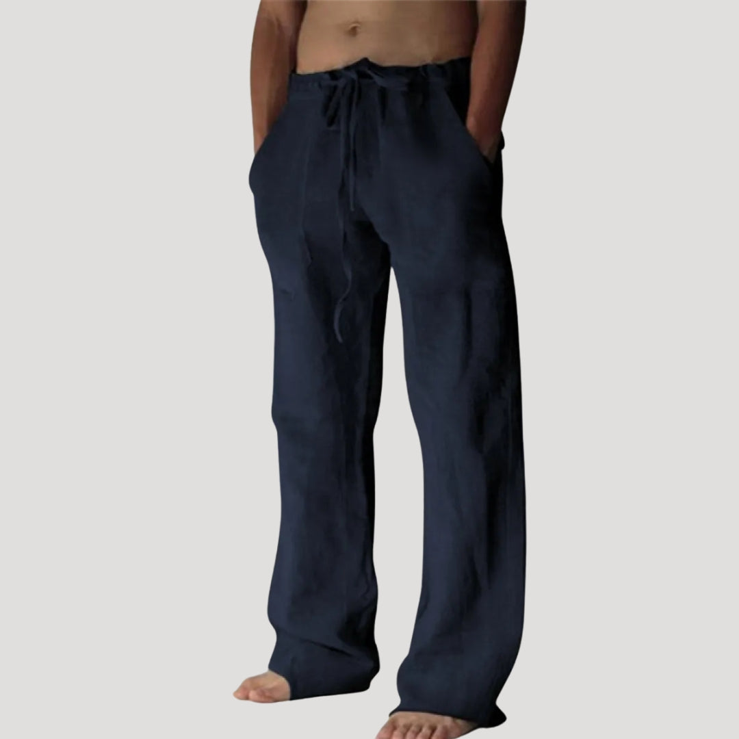 Men’s linen drawstring casual wide leg trousers