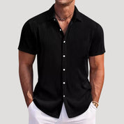 Men’s ribbed short sleeve button up casual shirt
