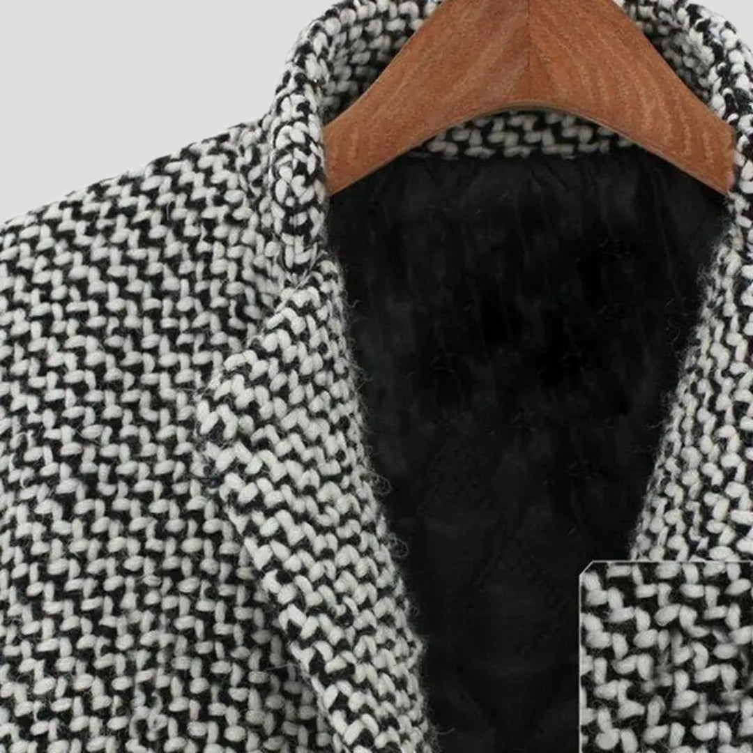 Women’s wool check double breasted long coat