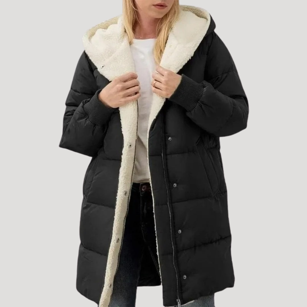 Women hooded puffer coat with fleece lining