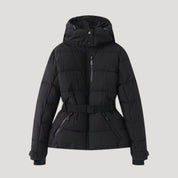 Women’s quilted waterproof belted winter puffer jacket
