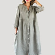 Women’s linen long sleeve button midi shirt dress