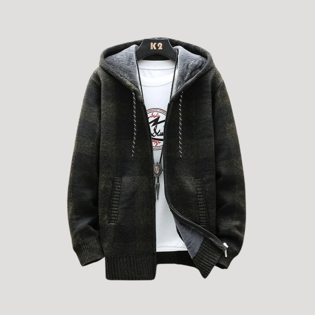 Men plaid hooded winter jacket