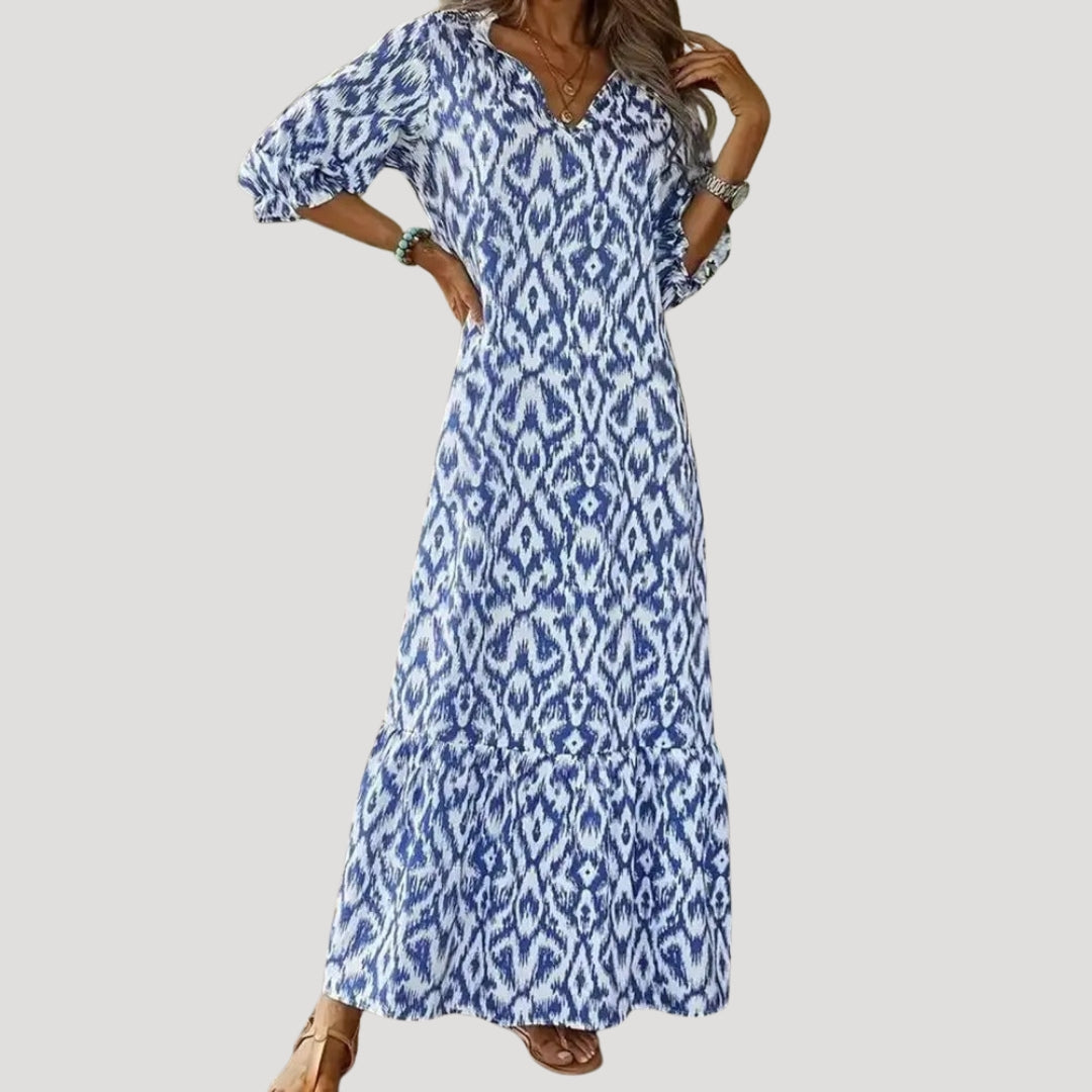 Women’s blue printed long sleeve maxi dress