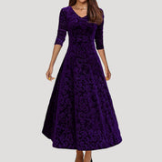 Women's velvet maxi dress long sleeve v neck evening dress