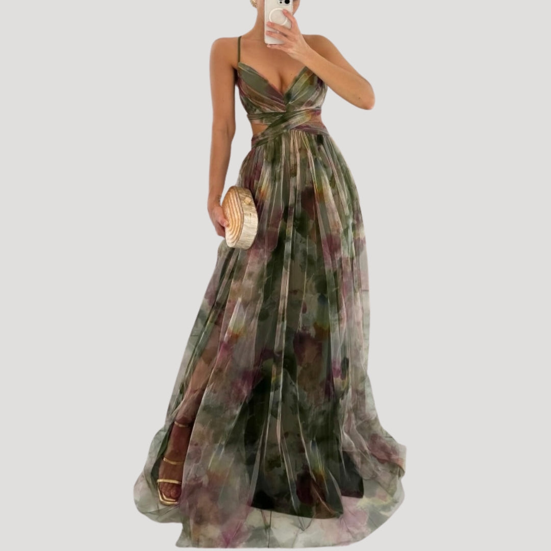 Women’s strappy v neck printed maxi dress