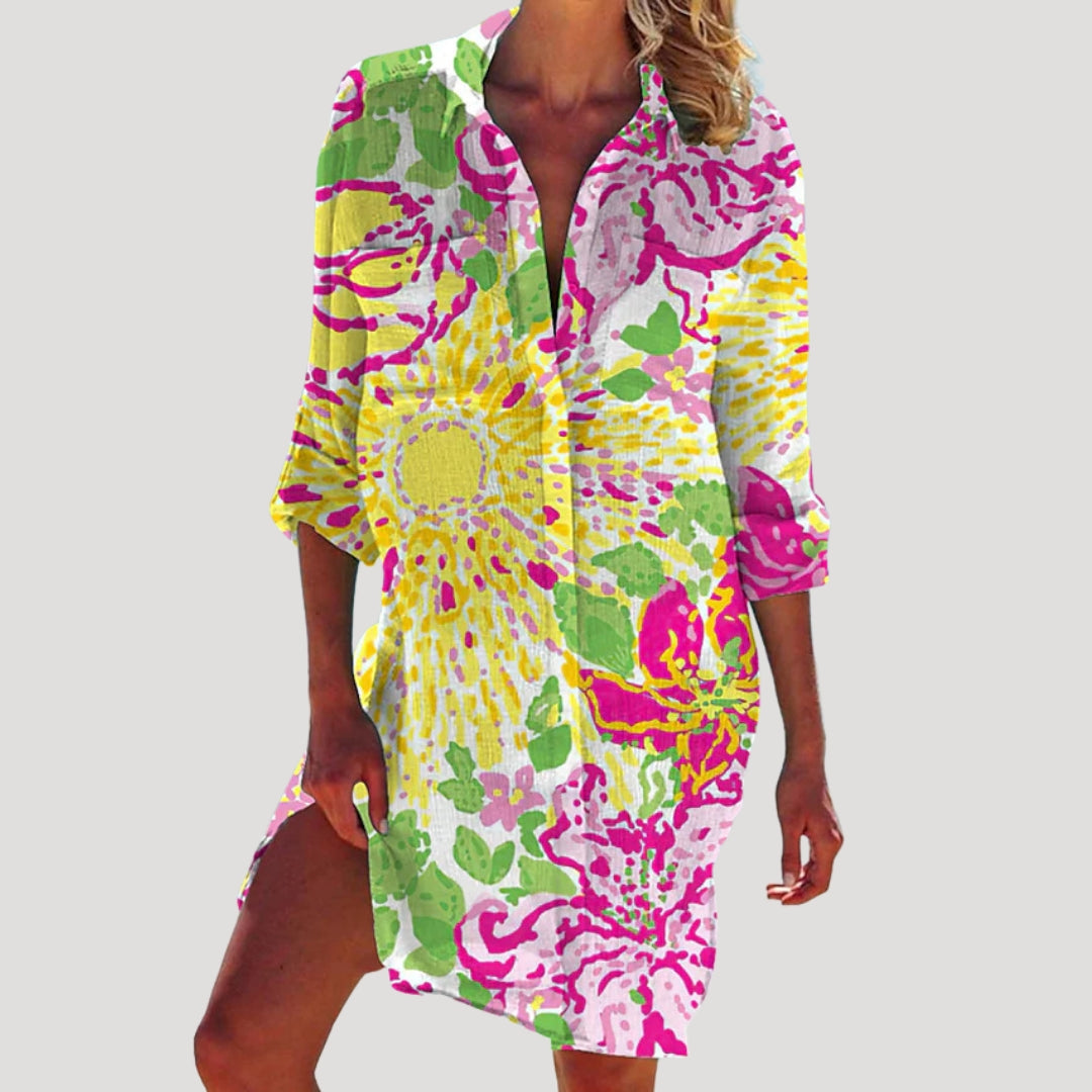 Women’s printed shirt dress with button front