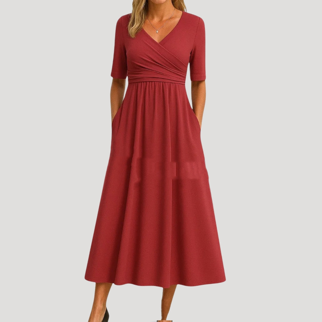 Women’s wrap v neck short sleeve midi dress