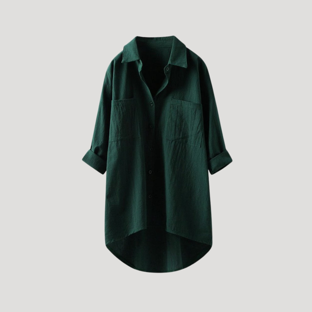 Women’s oversized longline button shirt collared blouse
