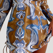 Abstract print 3-piece bikini set with cover-up