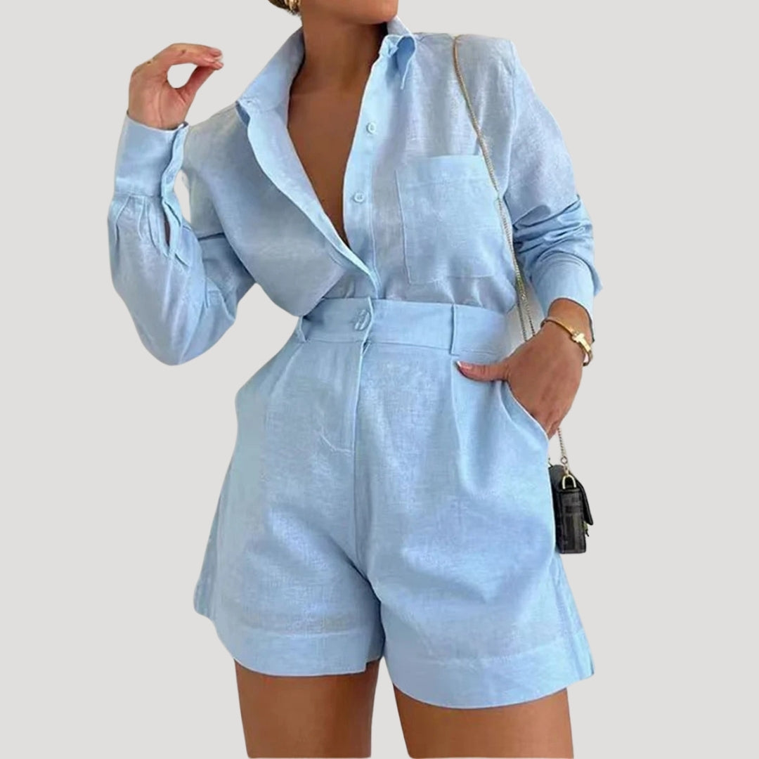 Linen relaxed-fit shirt and shorts set