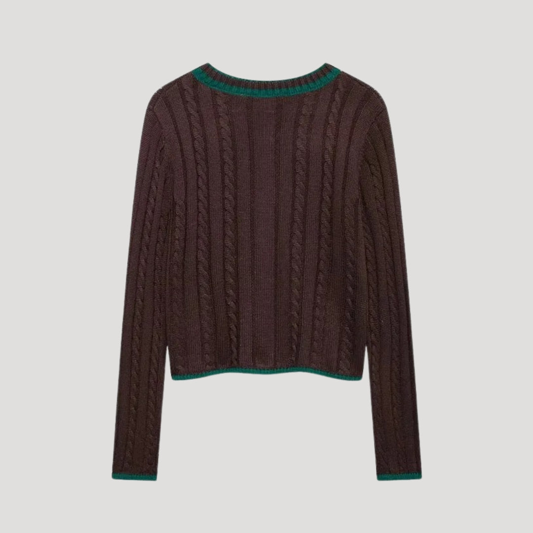 Women cable-knit v-neck sweater