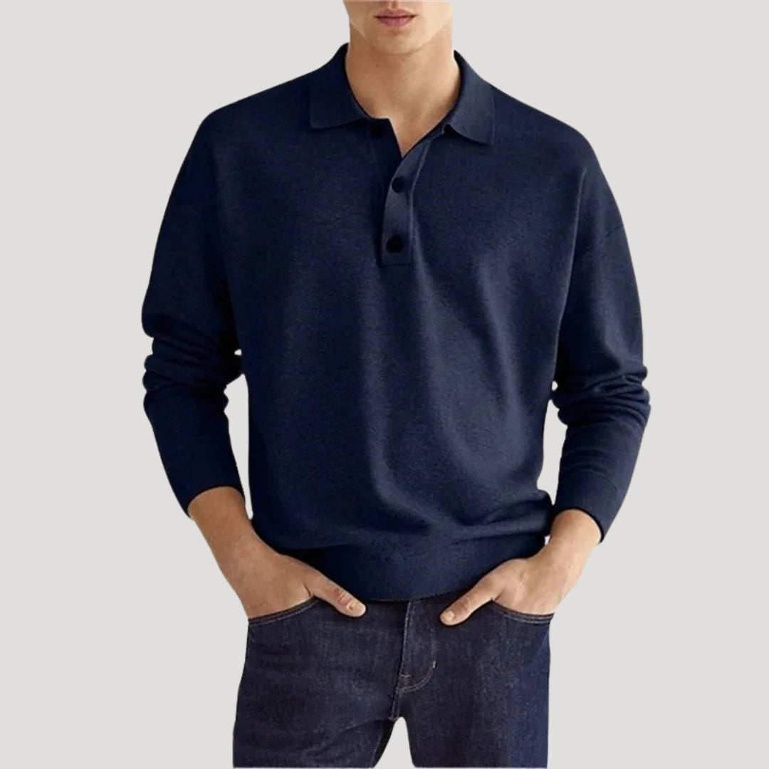 Men cotton relaxed polo sweater