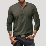 Men’s long sleeve henley top casual t shirt