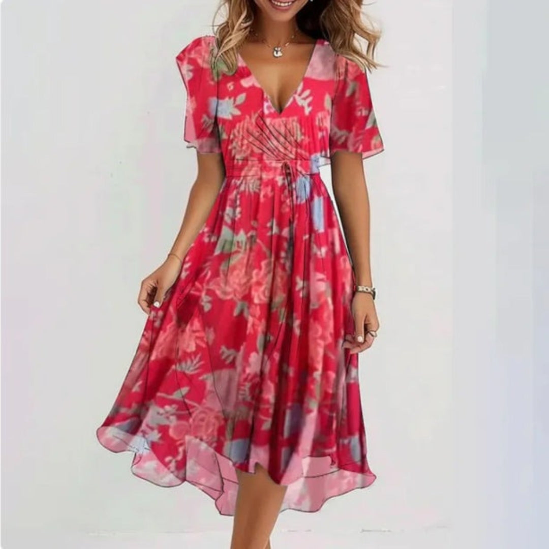 Women’s floral chiffon wrap midi dress