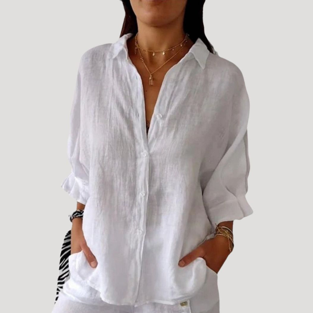 Women’s linen long sleeve button shirt blouse