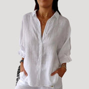Women’s linen long sleeve button shirt blouse