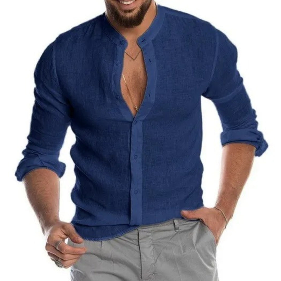 Men’s long sleeve grandad collar casual shirt