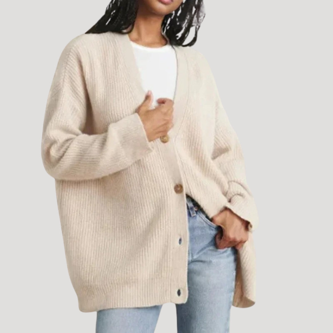 Buttoned ribbed women cardigan