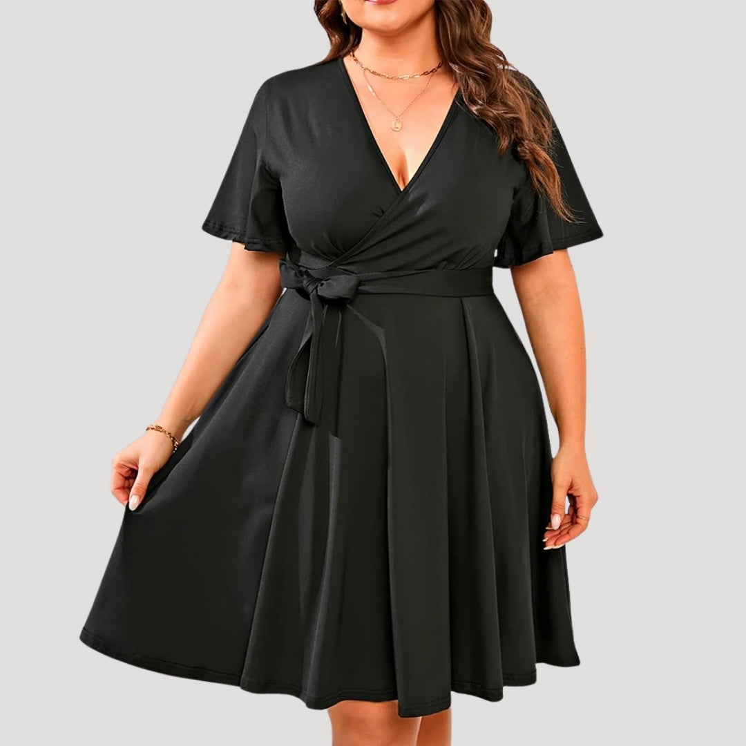 Women’s plus size wrap midi wedding guest dress