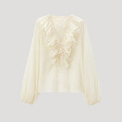 Ruffled chiffon blouse with V-neck