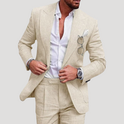 Men’s slim fit linen suit two piece summer wedding