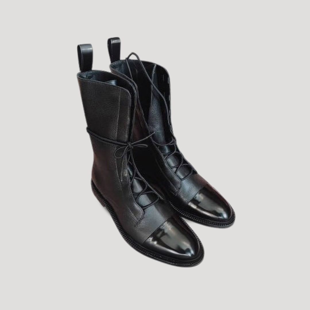 Women's black leather lace up ankle boots