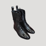 Women's black leather lace up ankle boots