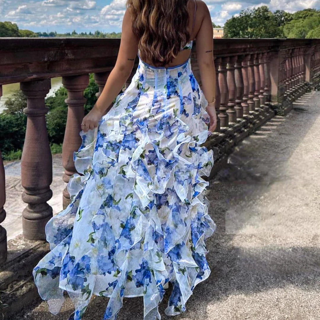 Women’s floral ruffle maxi wedding guest dress
