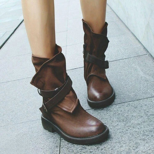 Women's chunky ankle leather winter boots